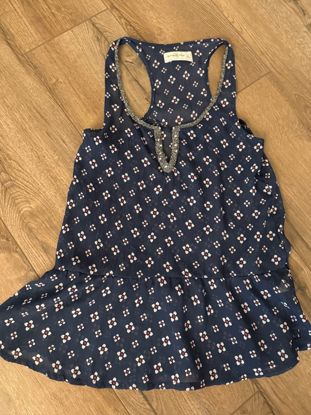Abercrombie & Fitch Women’s Floral Sheer Peplum Tank Top Beaded Size Small